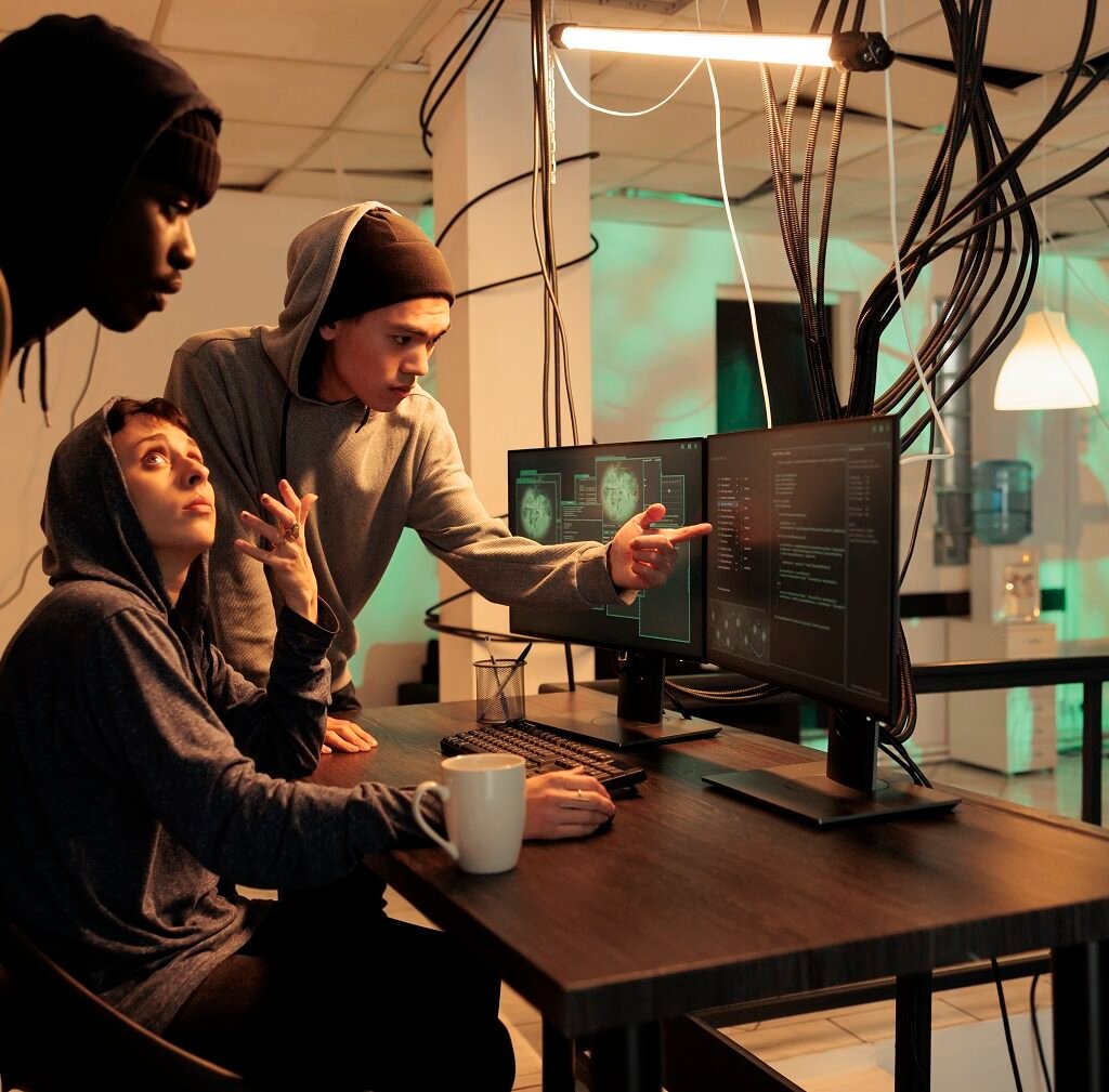 internet technology security specialists team fixing computer system cyberattack